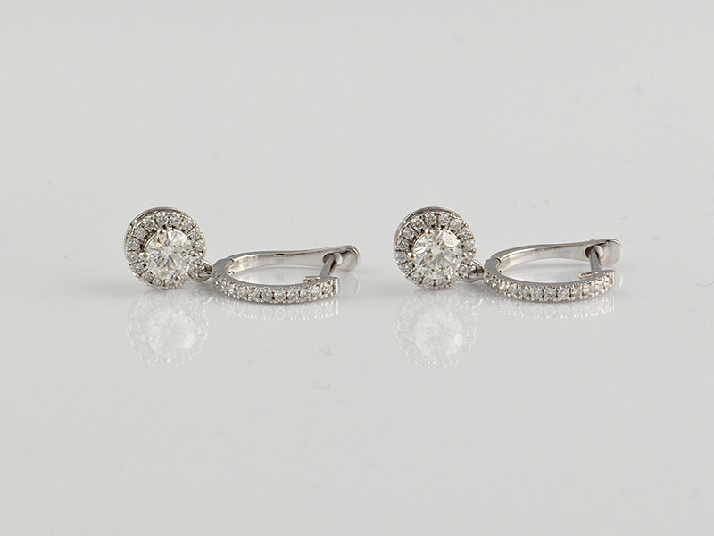 18ct White Gold GIA Certificated Diamond Drop Earrings 0.88ct