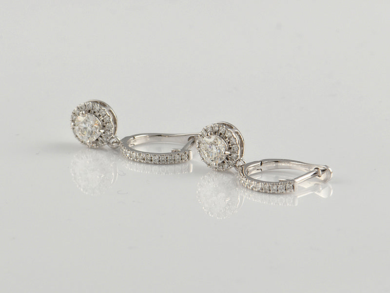 18ct White Gold GIA Certificated Diamond Drop Earrings 0.88ct