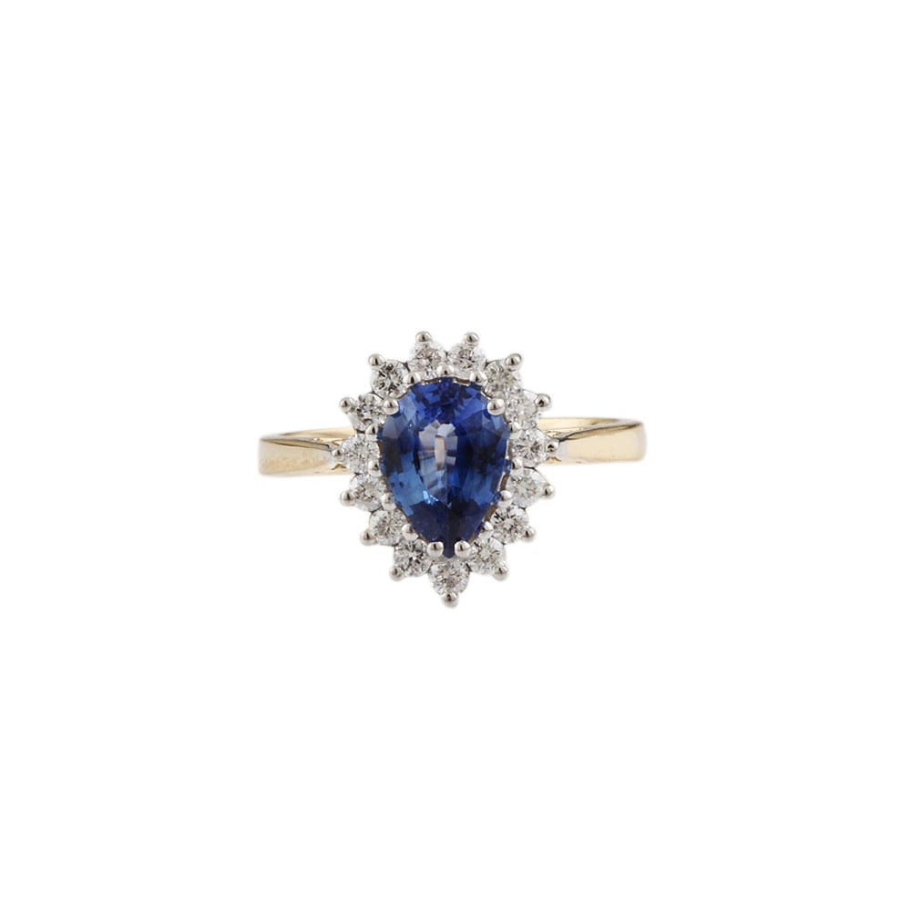 9ct yellow and white gold sapphire and diamond cluster ring