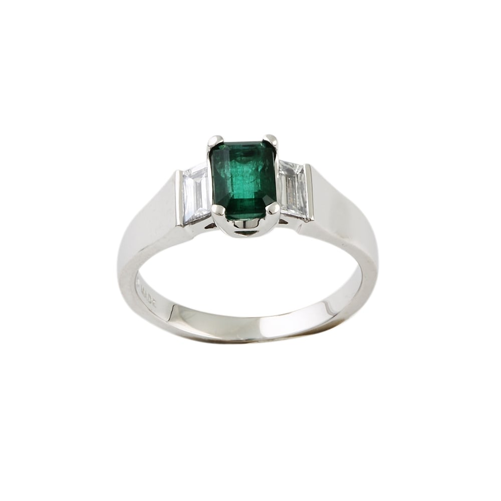 9ct white gold emerald and diamond ring.