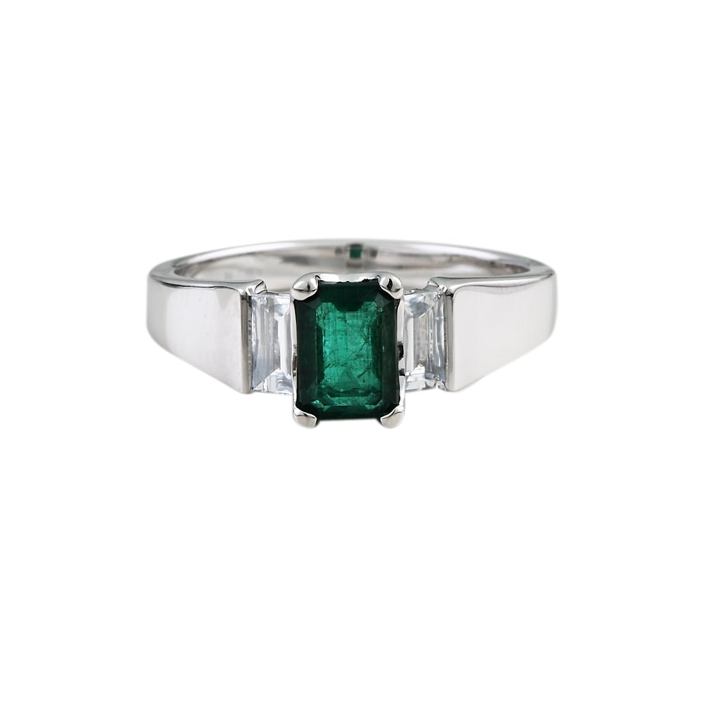 9ct white gold emerald and diamond ring.