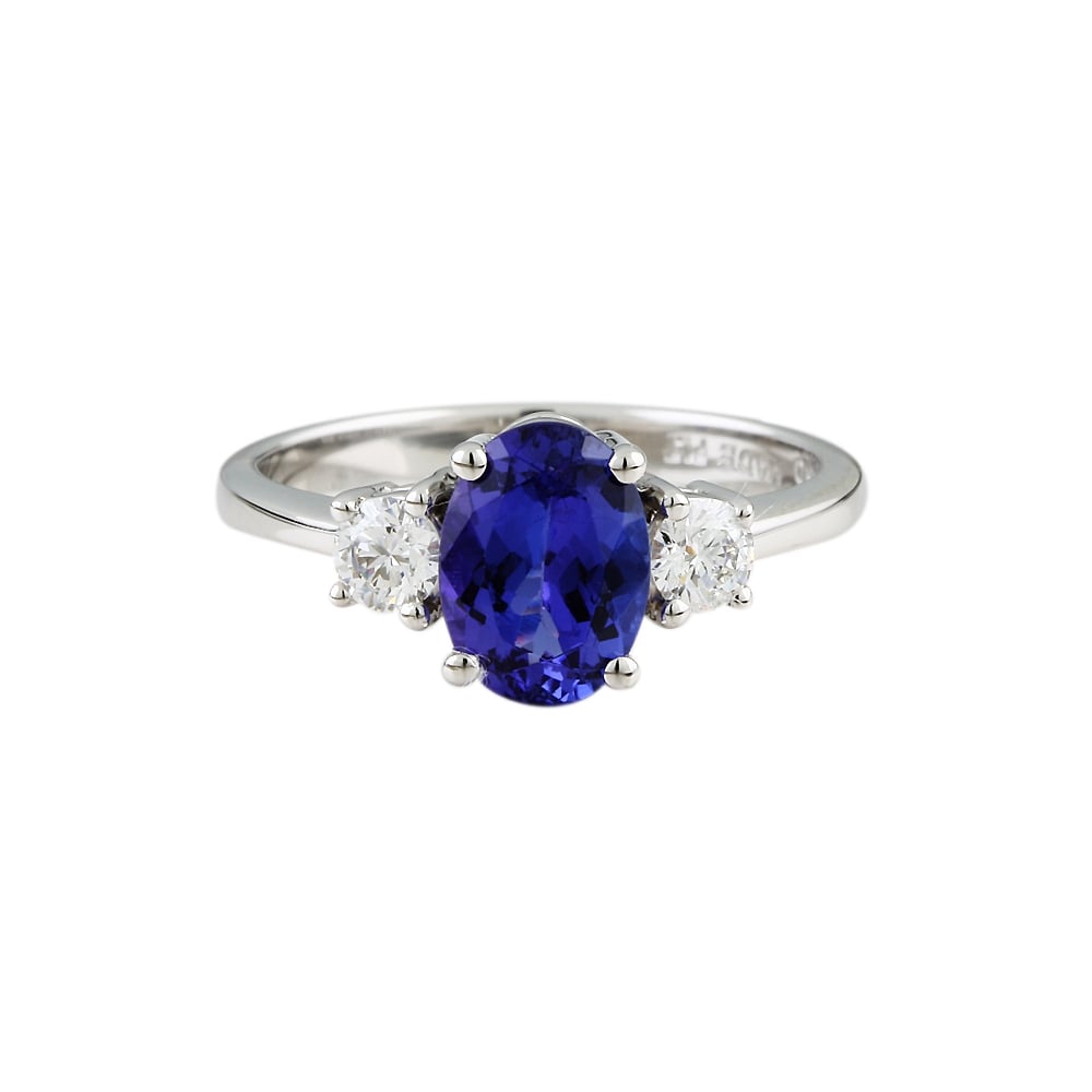 9ct white gold tanzanite and diamond ring.