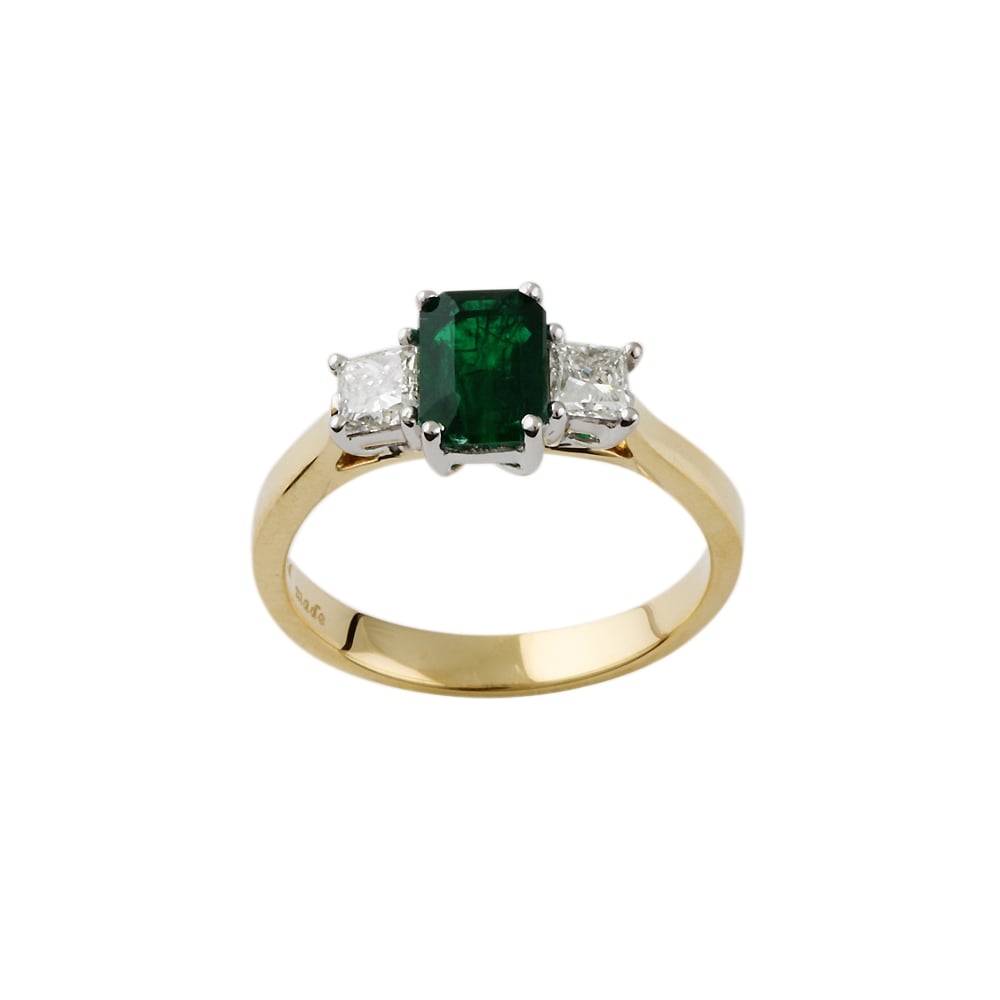 9ct yellow and white gold emerald 0.95ct and diamond ring 0.44ct