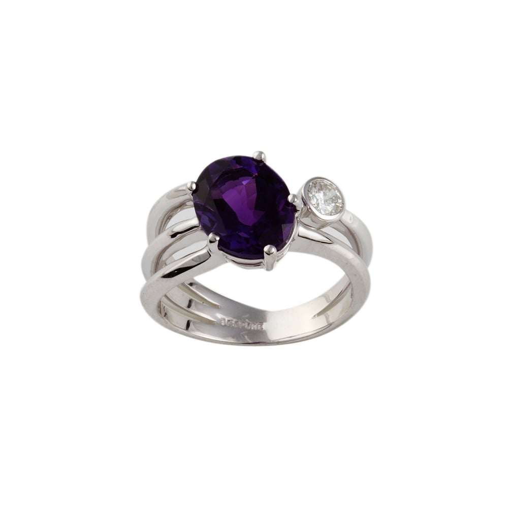9ct White Gold 3.11ct Amethyst and 0.32ct Diamond Ring