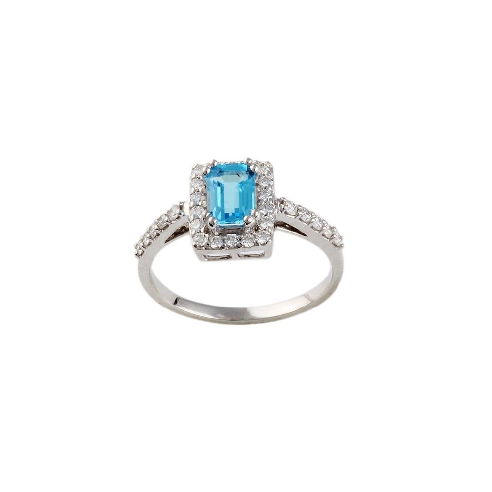 9ct white gold blue topaz and diamond cluster ring