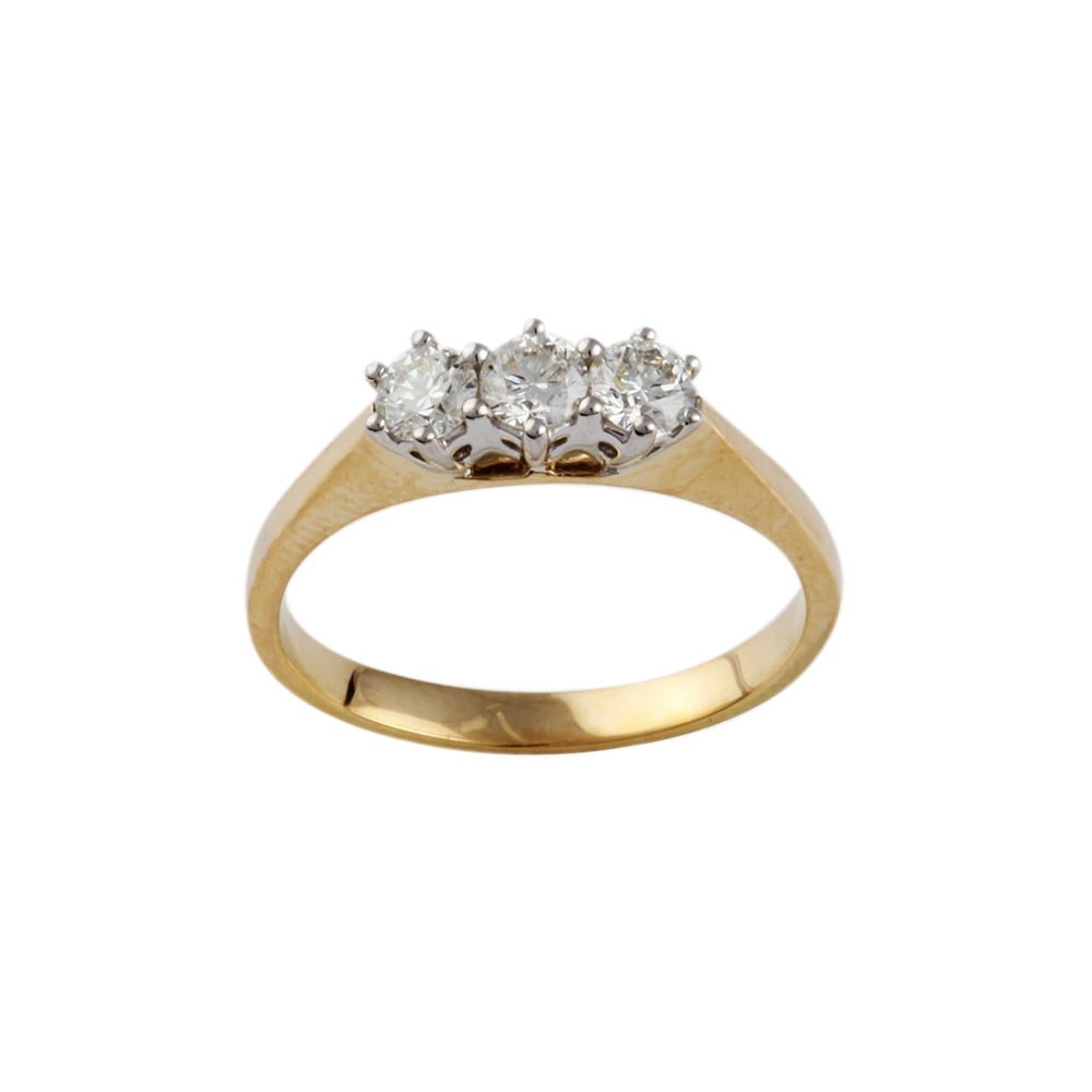 9ct Yellow and White Gold Three Stone Diamond Ring 0.50ct