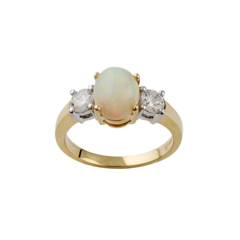 9ct yellow gold opal  1.22ct and diamond ring 0.47ct
