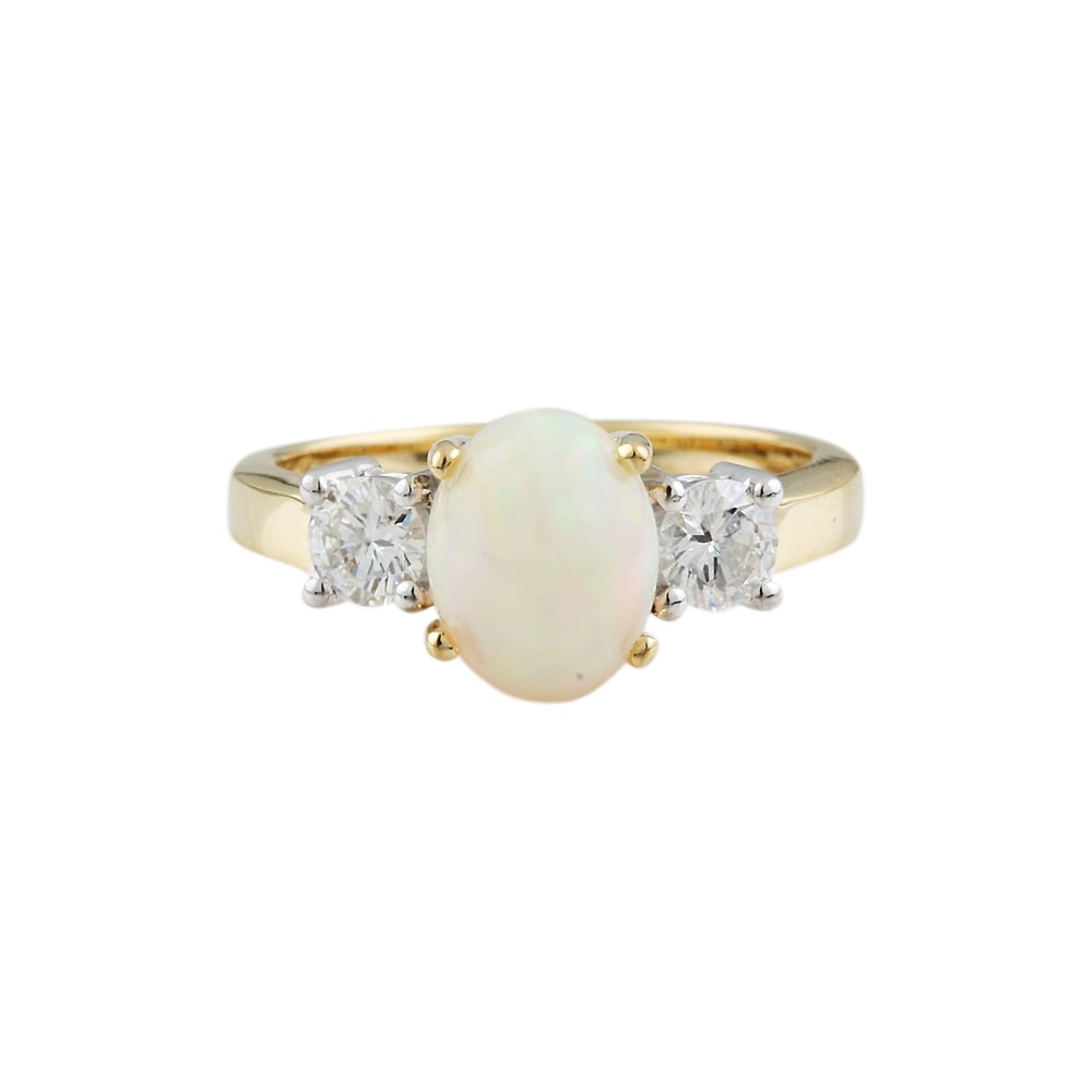9ct yellow gold opal  1.22ct and diamond ring 0.47ct