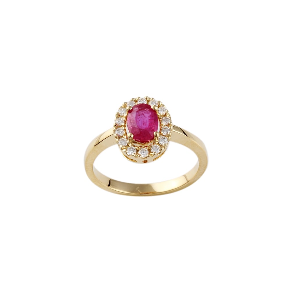 9ct yellow gold ruby and diamond cluster ring