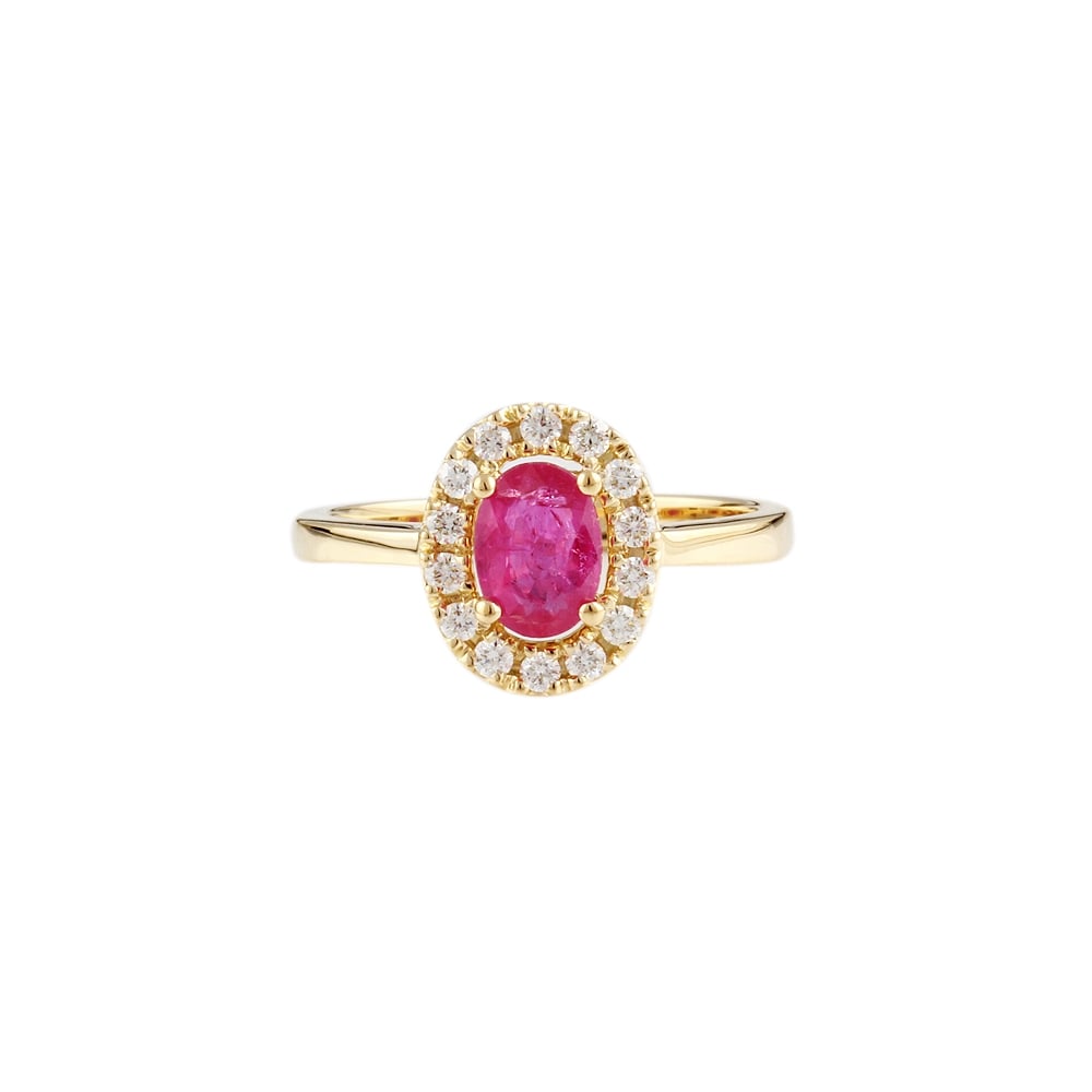 9ct yellow gold ruby and diamond cluster ring