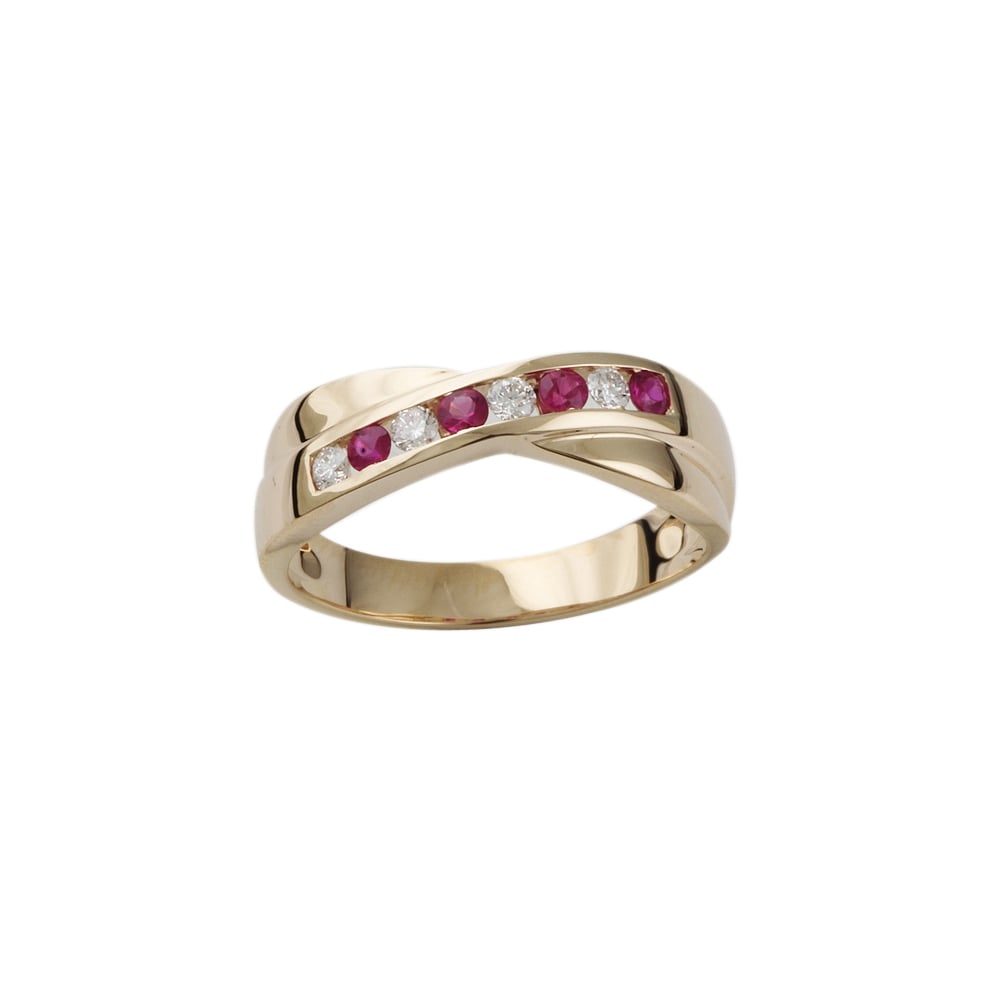 9ct yellow gold ruby and diamond half eternity ring
