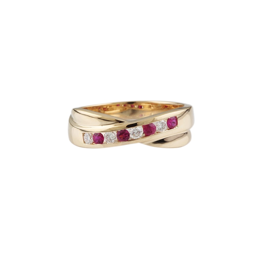 9ct yellow gold ruby and diamond half eternity ring