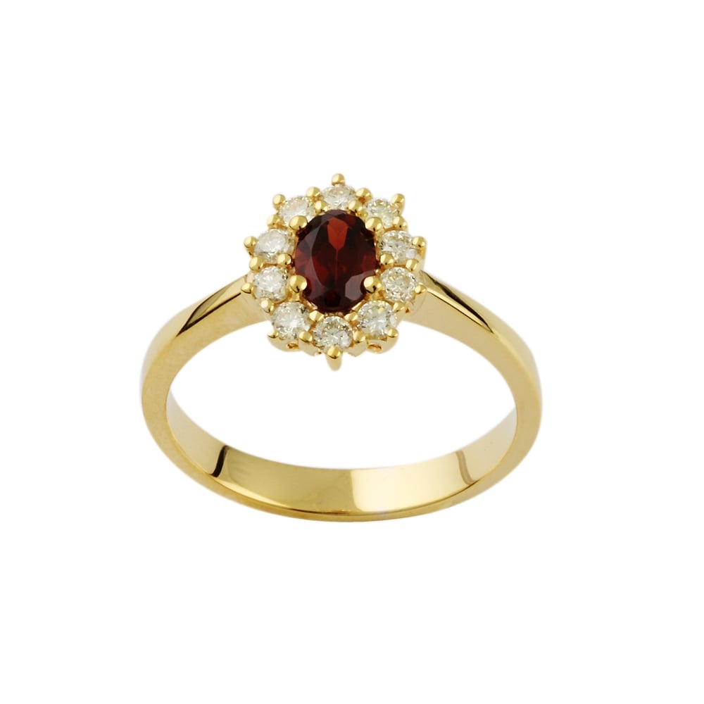 9ct yellow gold Garnet 0.62ct and Diamond 0.35ct Cluster Ring