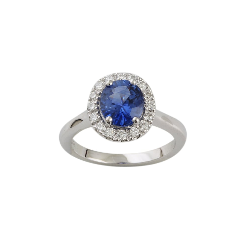 9ct white gold sapphire and diamond cluster ring