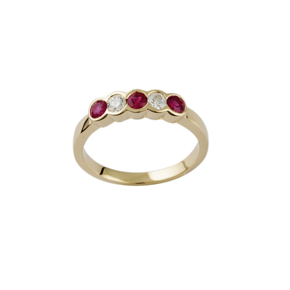 9ct yellow gold ruby and diamond half eternity ring