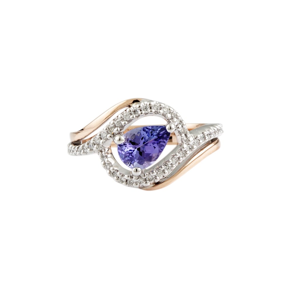 9ct Yellow and White Gold 0.74ct Tanzanite and 0.19ct Diamond Ring