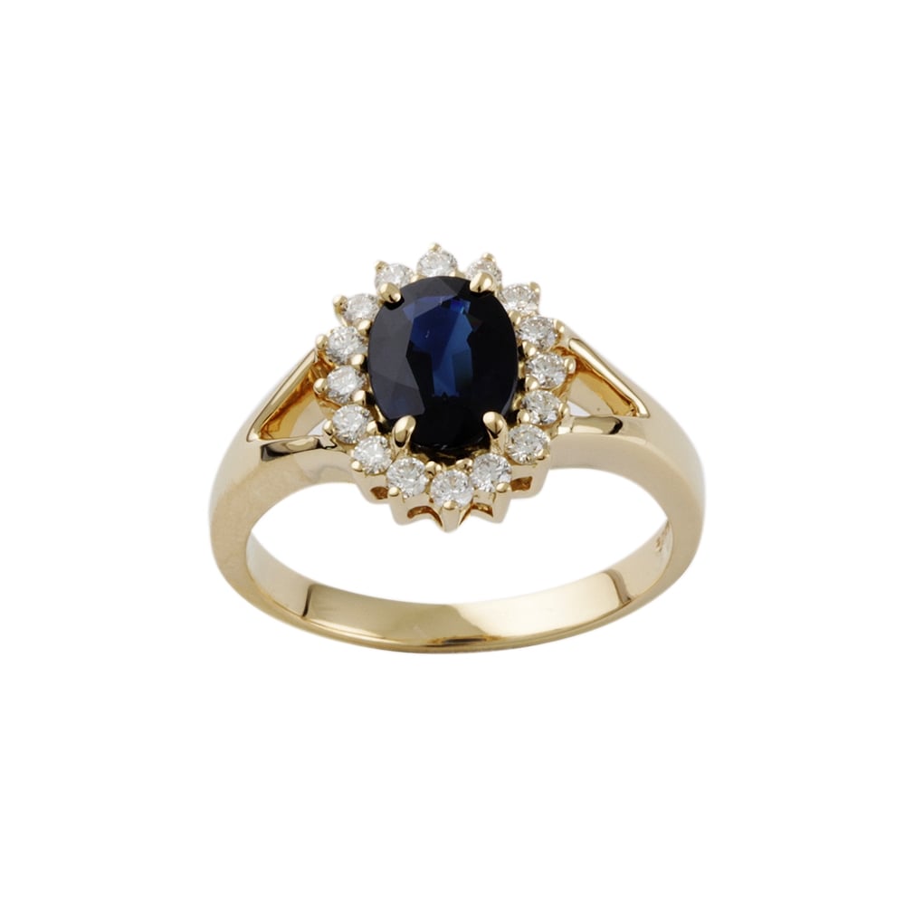 9ct yellow gold sapphire and diamond cluster ring