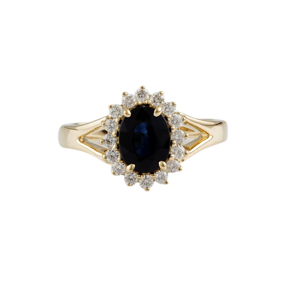 9ct yellow gold sapphire and diamond cluster ring