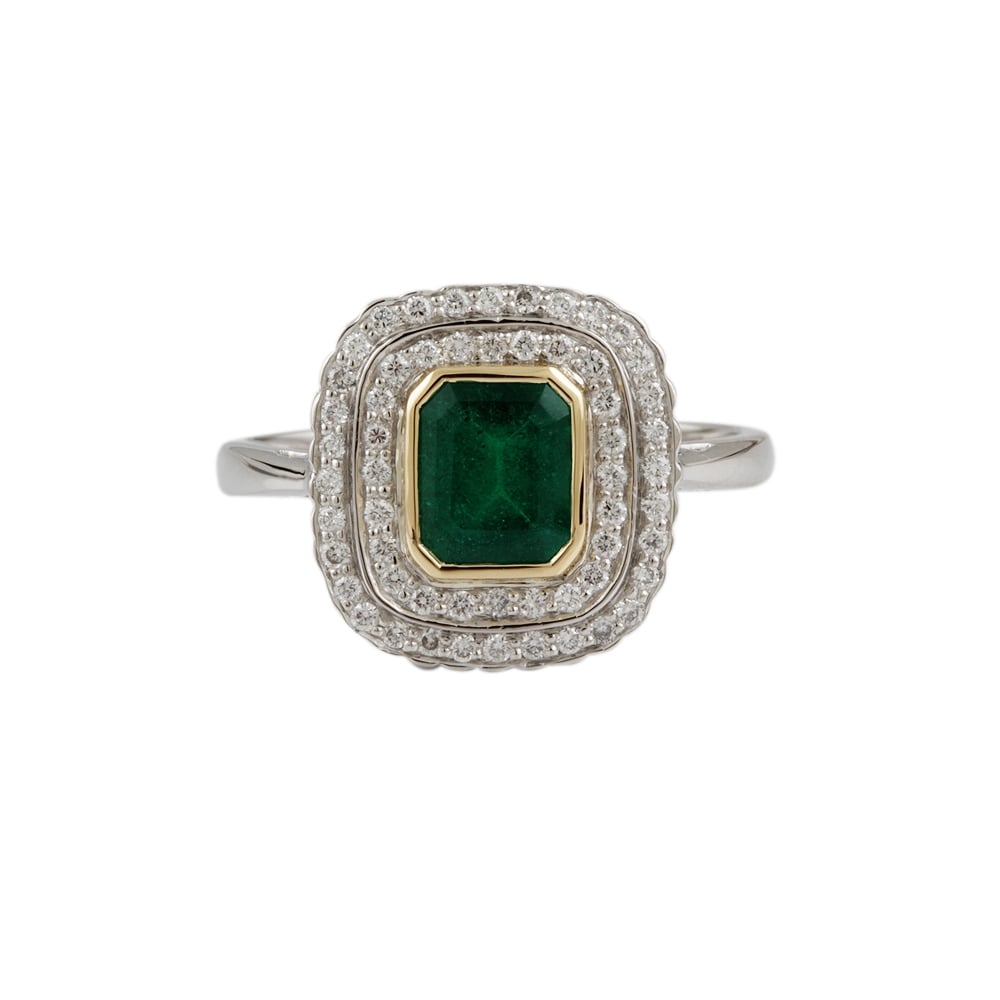 9ct Gold, 1.34ct Emerald and 0.29ct Diamond Cluster Ring