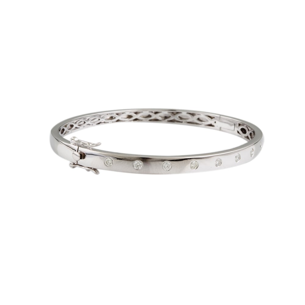 9ct White Gold Hinged Diamond Bangle 0.50ct
