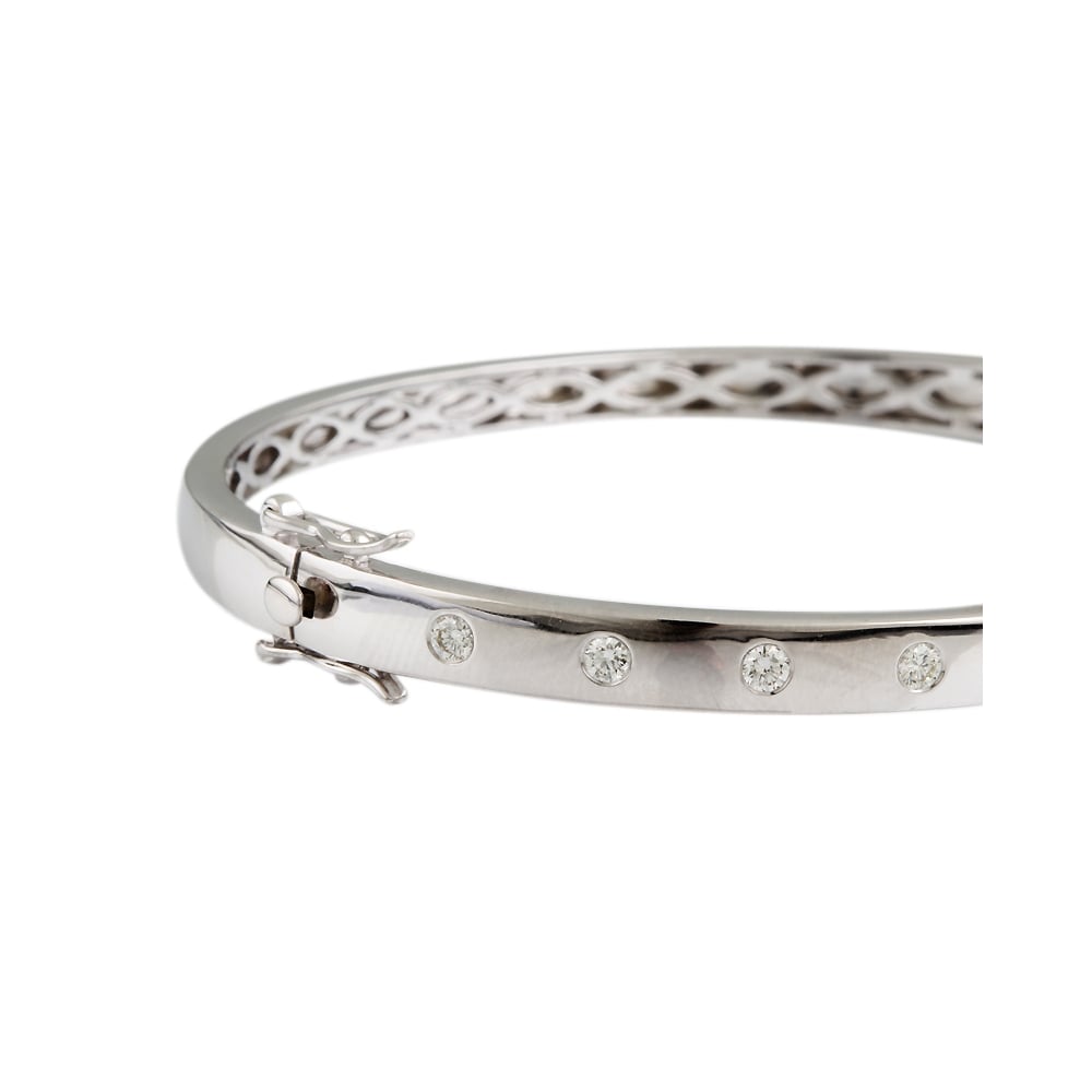 9ct White Gold Hinged Diamond Bangle 0.50ct