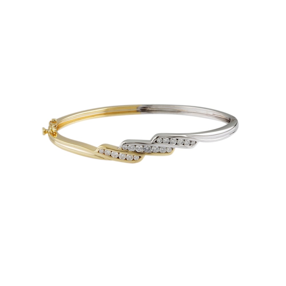 9ct Yellow And White Gold Channel Set Hinged Diamond Bangle 0.86ct