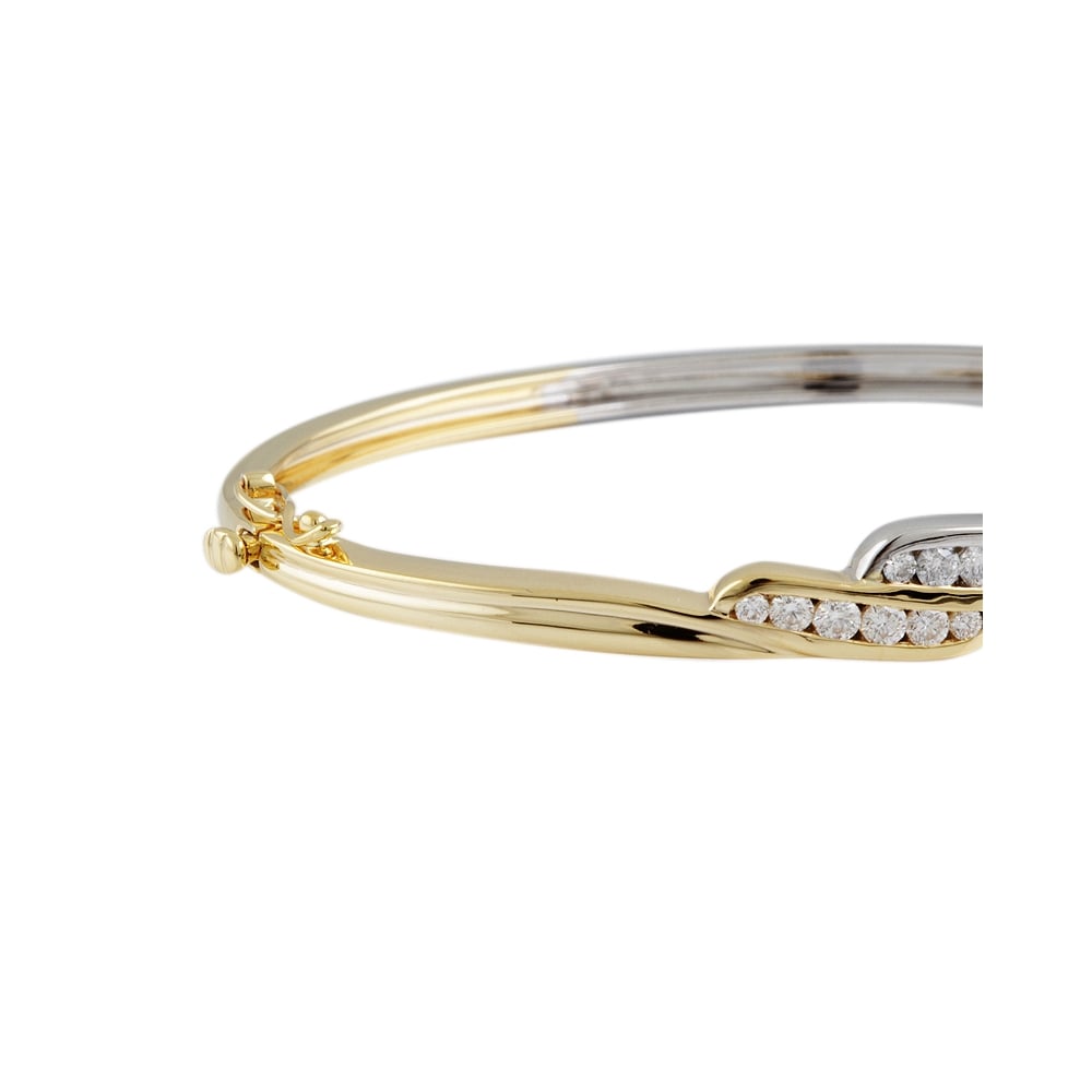 9ct Yellow And White Gold Channel Set Hinged Diamond Bangle 0.86ct