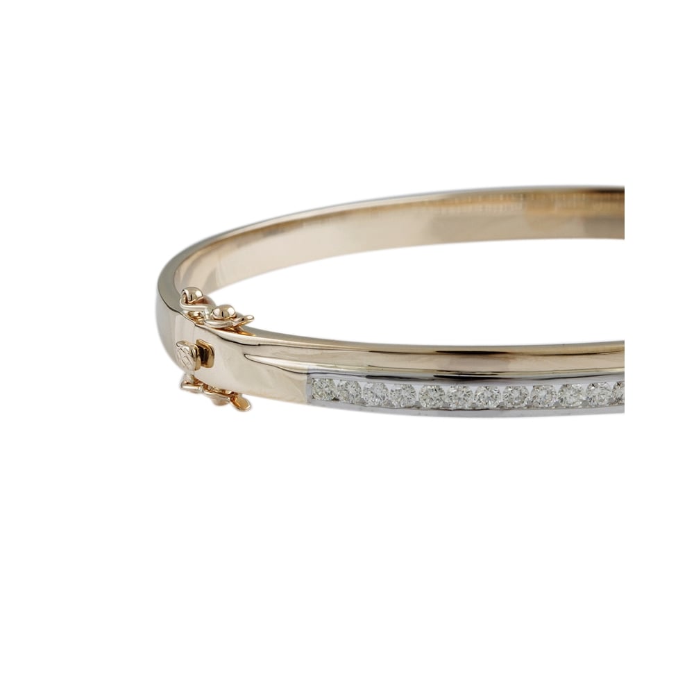 9ct Yellow And White Gold Hinged Diamond Crossover Bangle 1.45ct