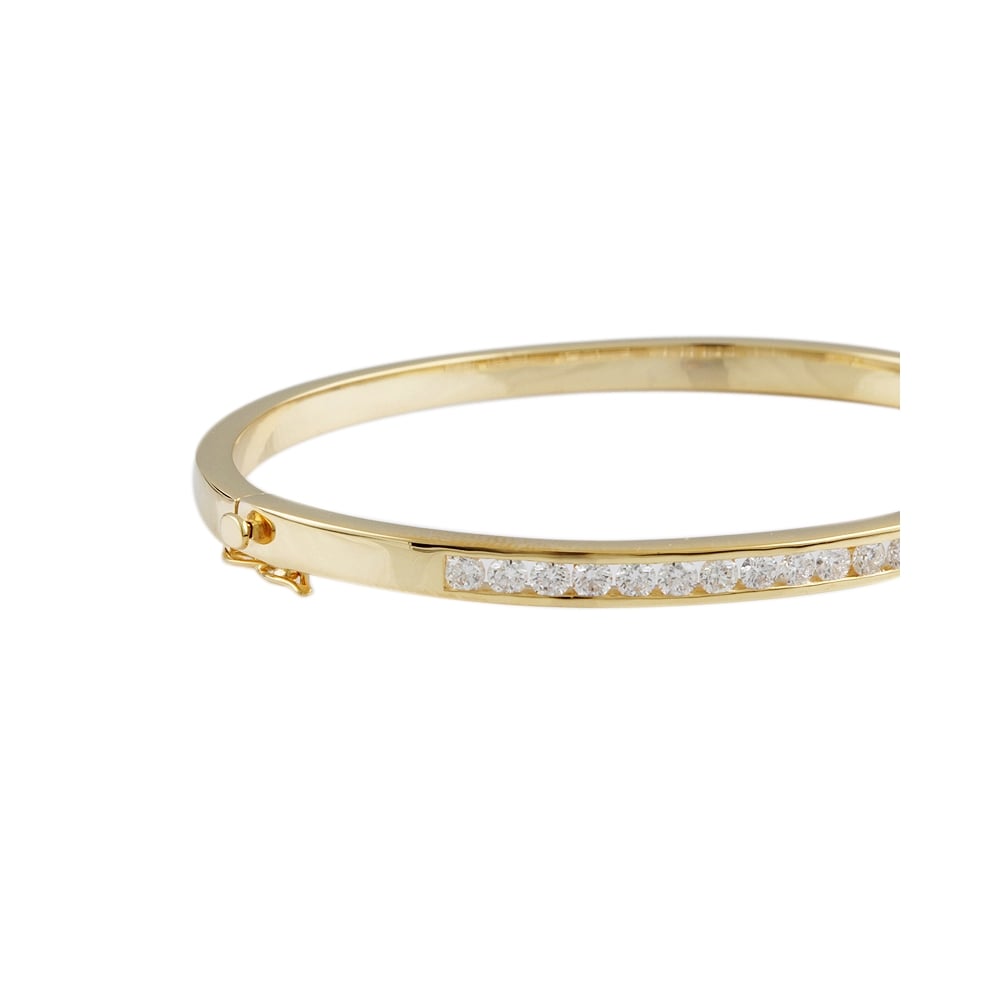 9ct Yellow Gold Channel Set Hinged Diamond Bangle 1.76ct