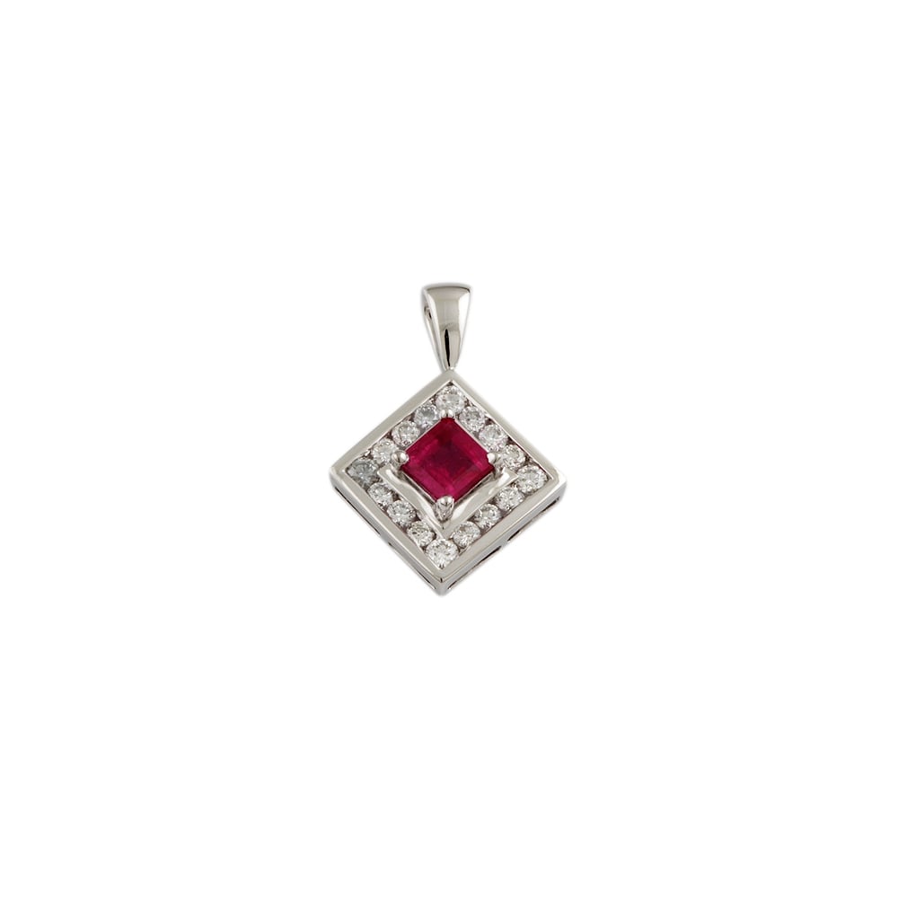 9ct white gold ruby and diamond pendant