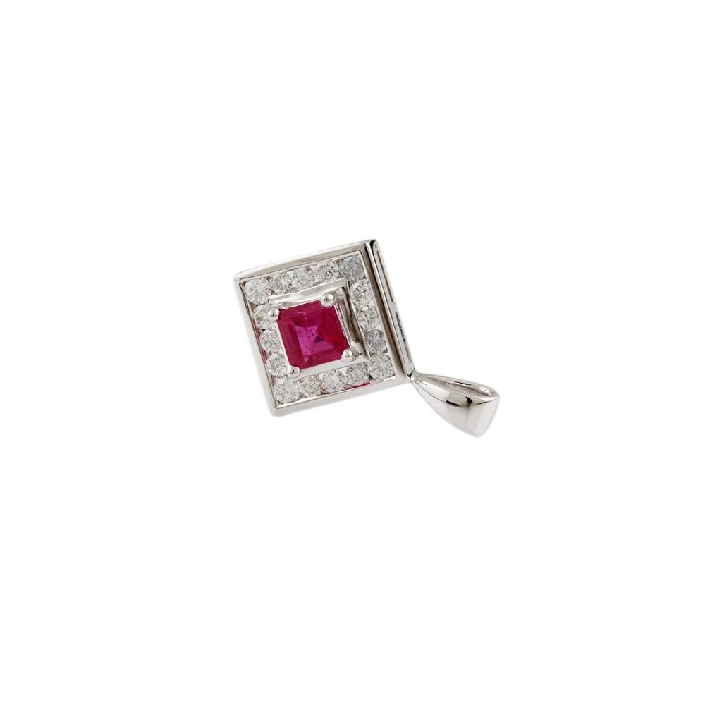 9ct white gold ruby and diamond pendant