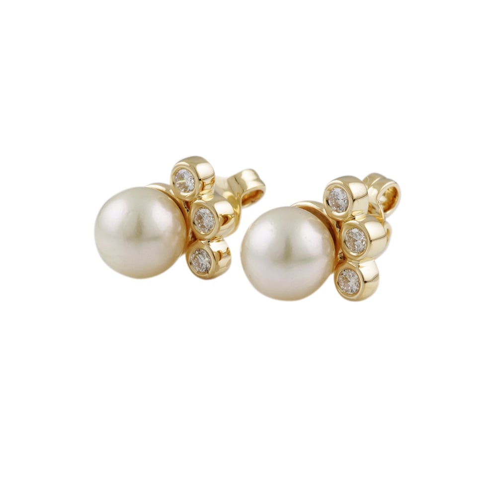9ct yellow gold pearl and diamond earrings