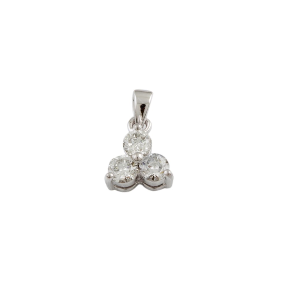 9ct white gold three stone diamond pendant