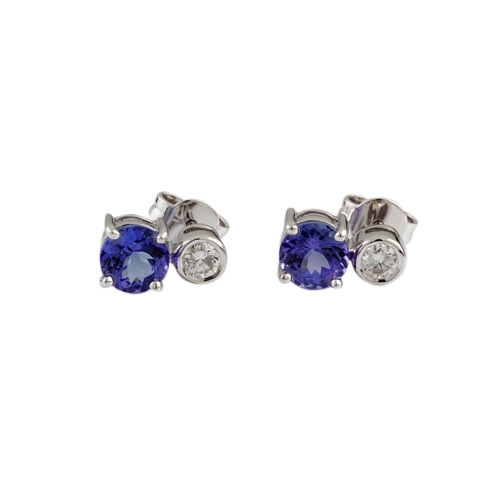 9ct White Gold 1.97ct Tanzanite and 0.31ct Diamond Earrings.