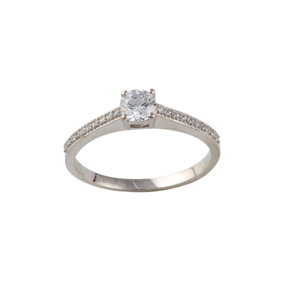 9ct White Gold Solitaire Ring with Diamond Set shoulders 0.39ct
