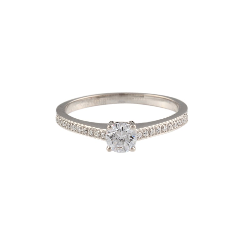 9ct White Gold Solitaire Ring with Diamond Set shoulders 0.39ct
