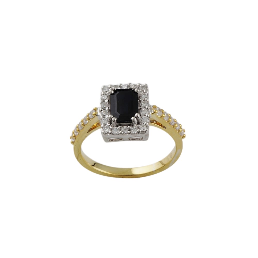yellow and white gold Sapphire and Diamond cluster ring