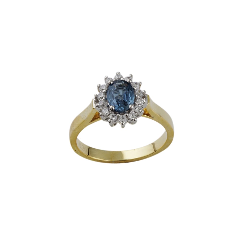 Yellow and white gold Sapphire and diamond Cluster ring