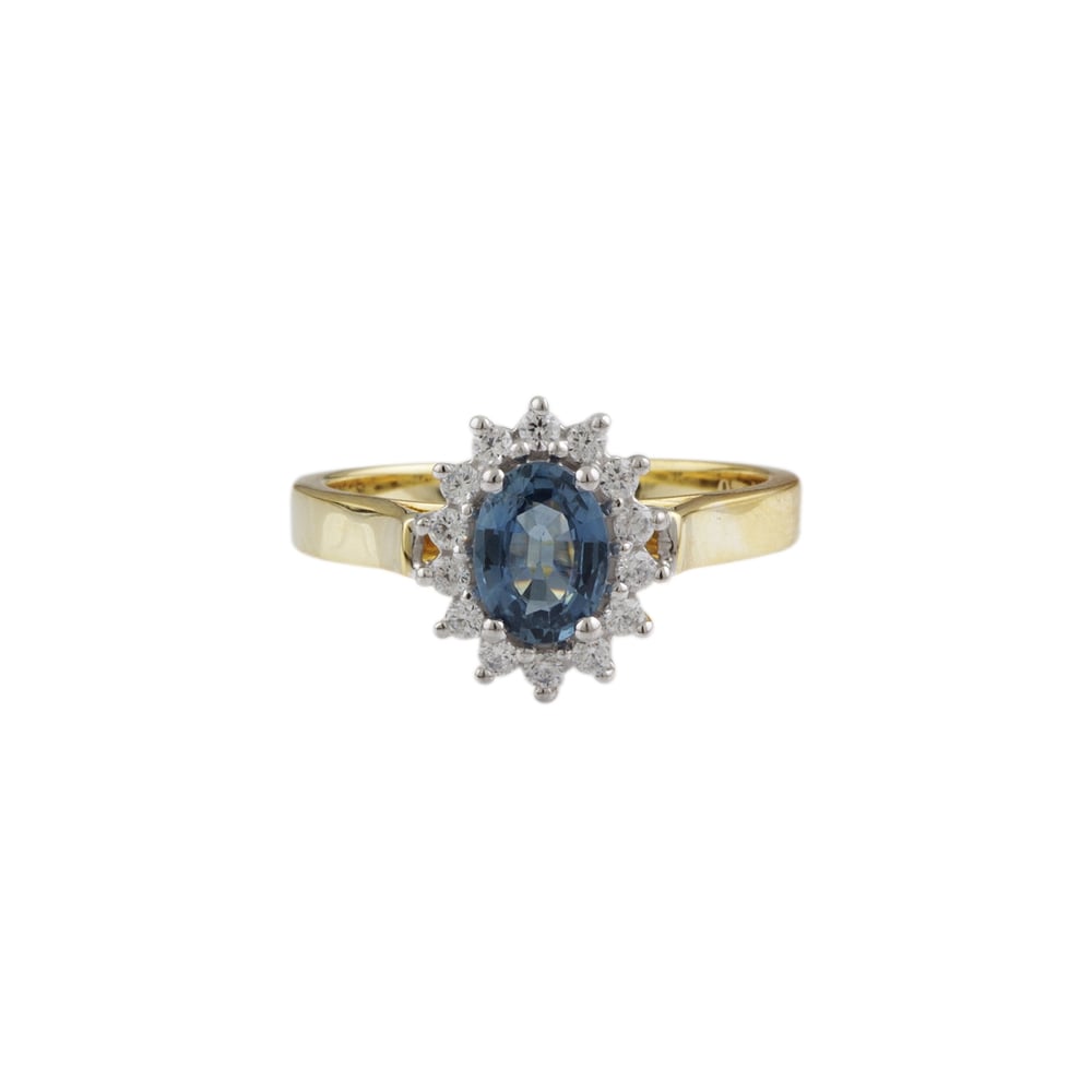 Yellow and white gold Sapphire and diamond Cluster ring