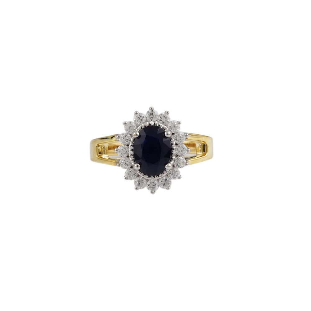 Yellow and white gold Sapphire and Diamond cluster ring