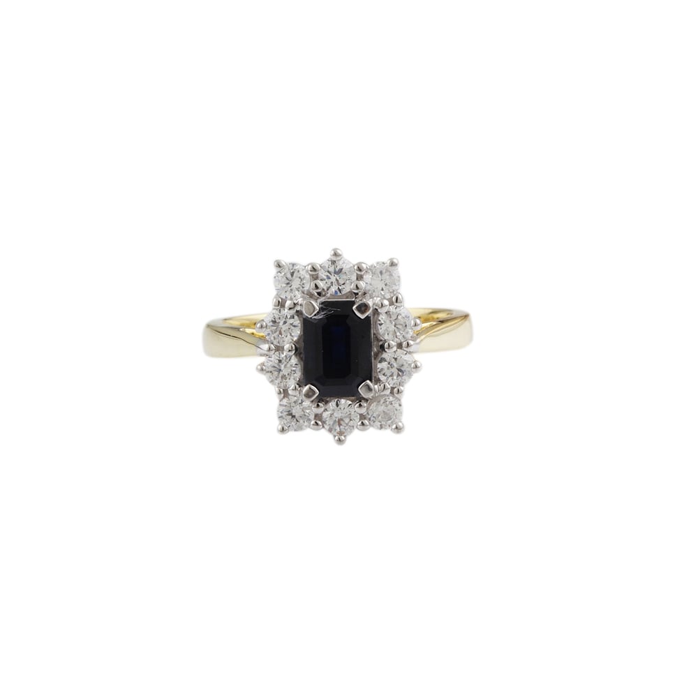 Yellow and white gold Sapphire and diamond cluster ring