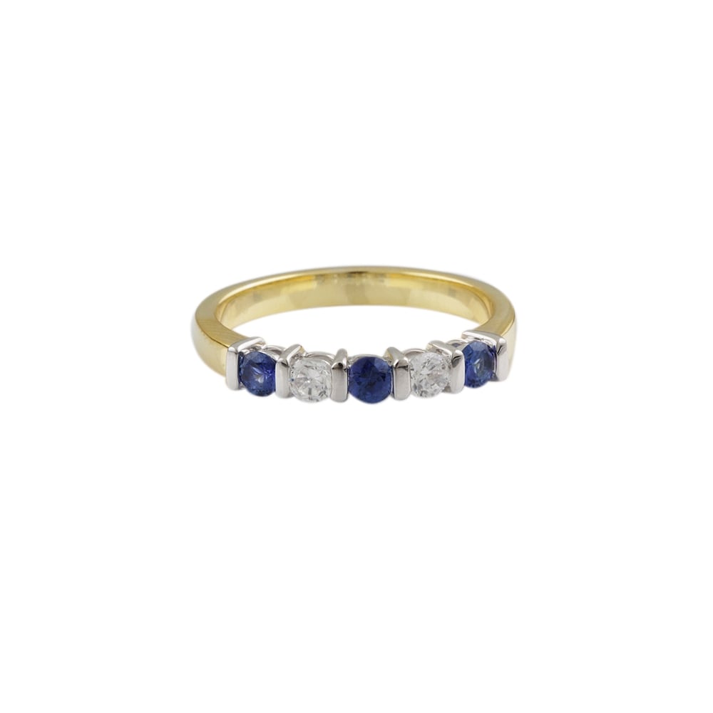 Yellow and white gold Sapphire and Diamond Five stone ring