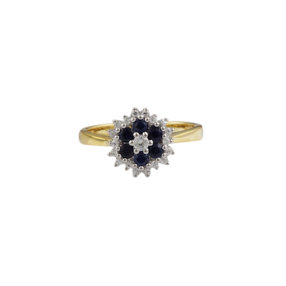 Yellow and White Gold Sapphire 0.50ct and Diamond 0.20ct Cluster Ring