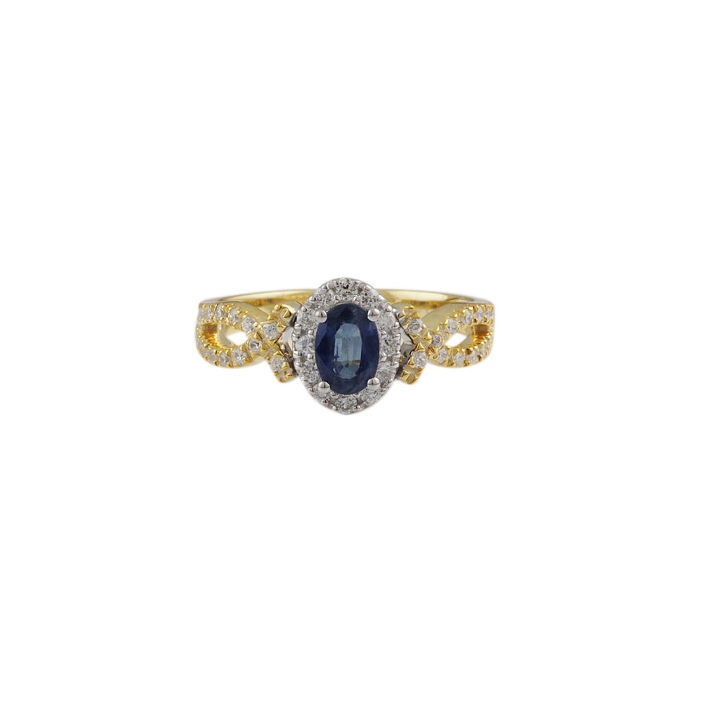 Yellow and White Gold 0.58ct Sapphire and 0.30ct Diamond Cluster Ring
