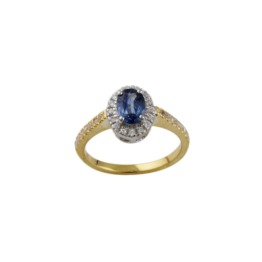 yellow and white gold sapphire and diamond cluster ring