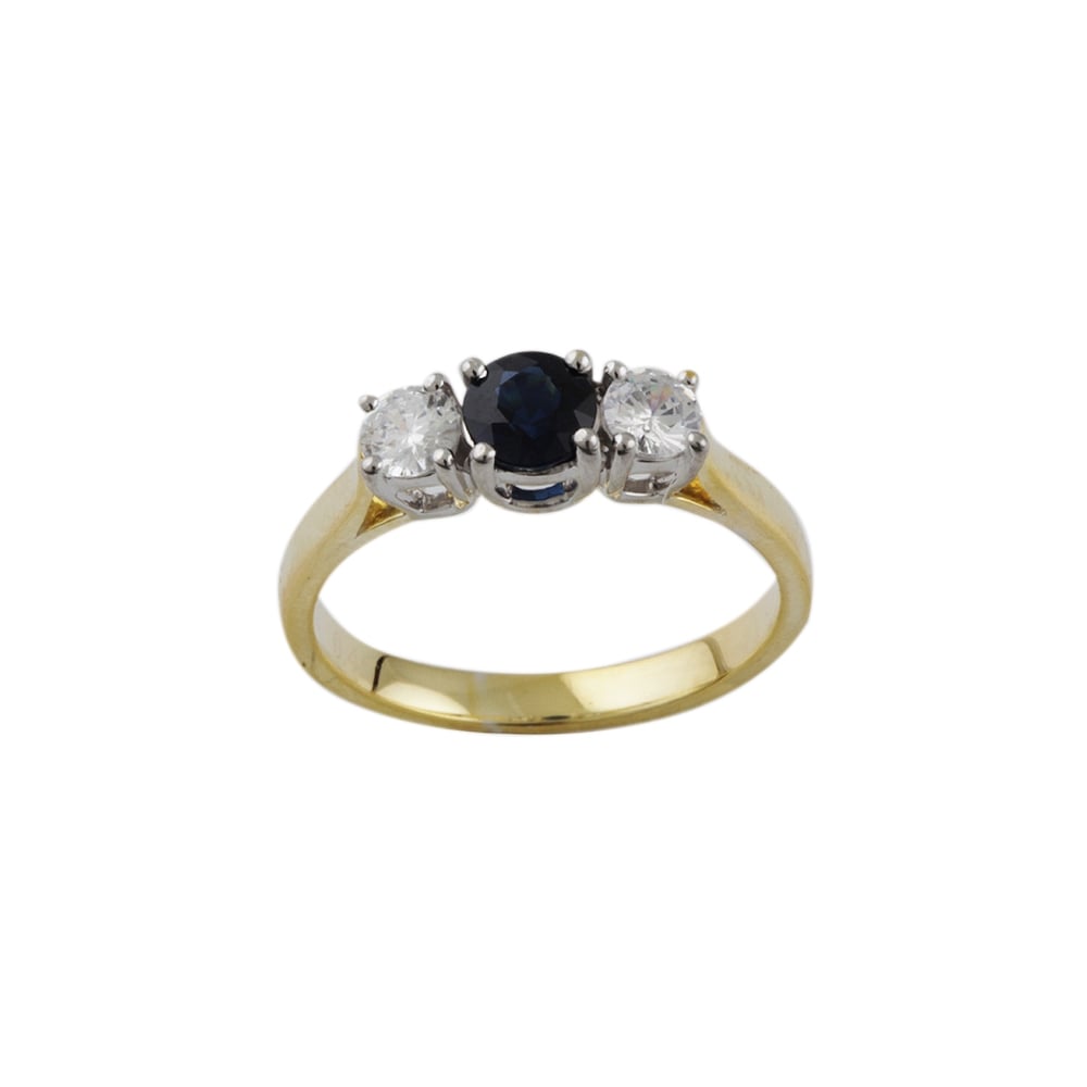 Yellow and white gold three stone Sapphire and Diamond ring