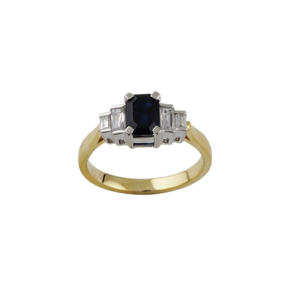 yellow and white gold Sapphire and diamond five stone ring