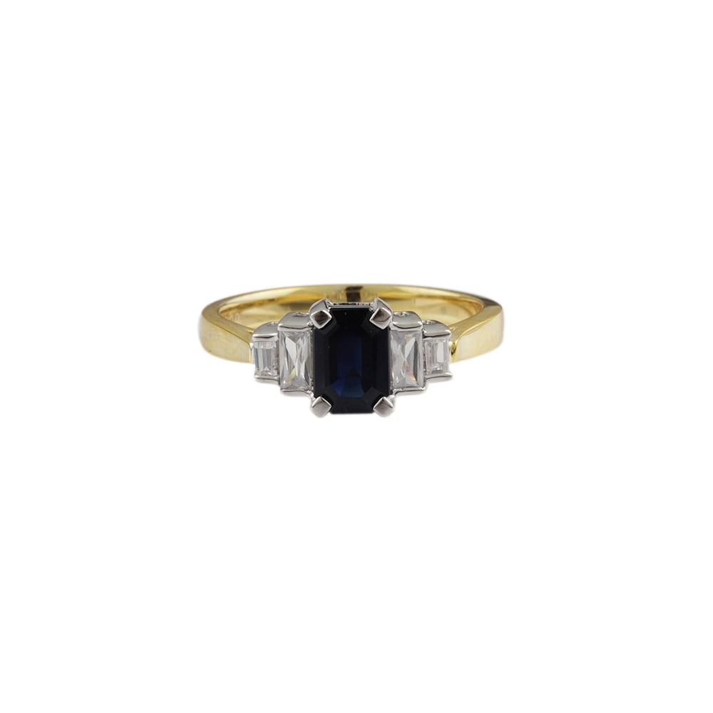 yellow and white gold Sapphire and diamond five stone ring