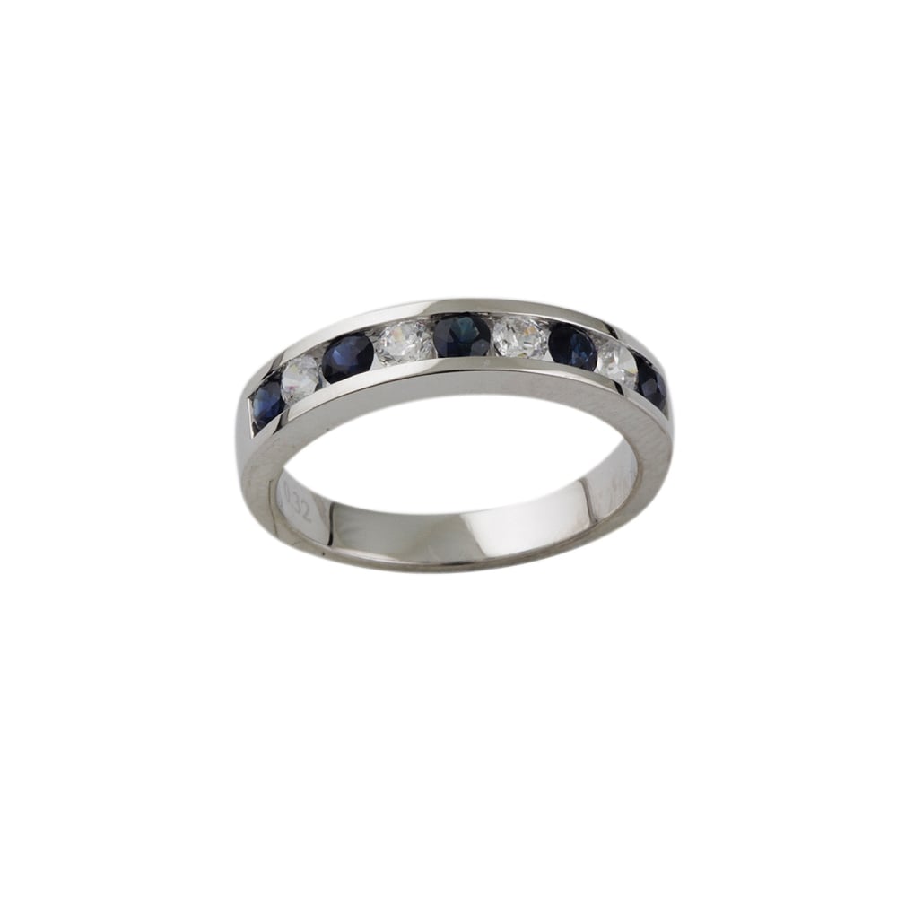 white gold sapphire and diamond half eternity ring