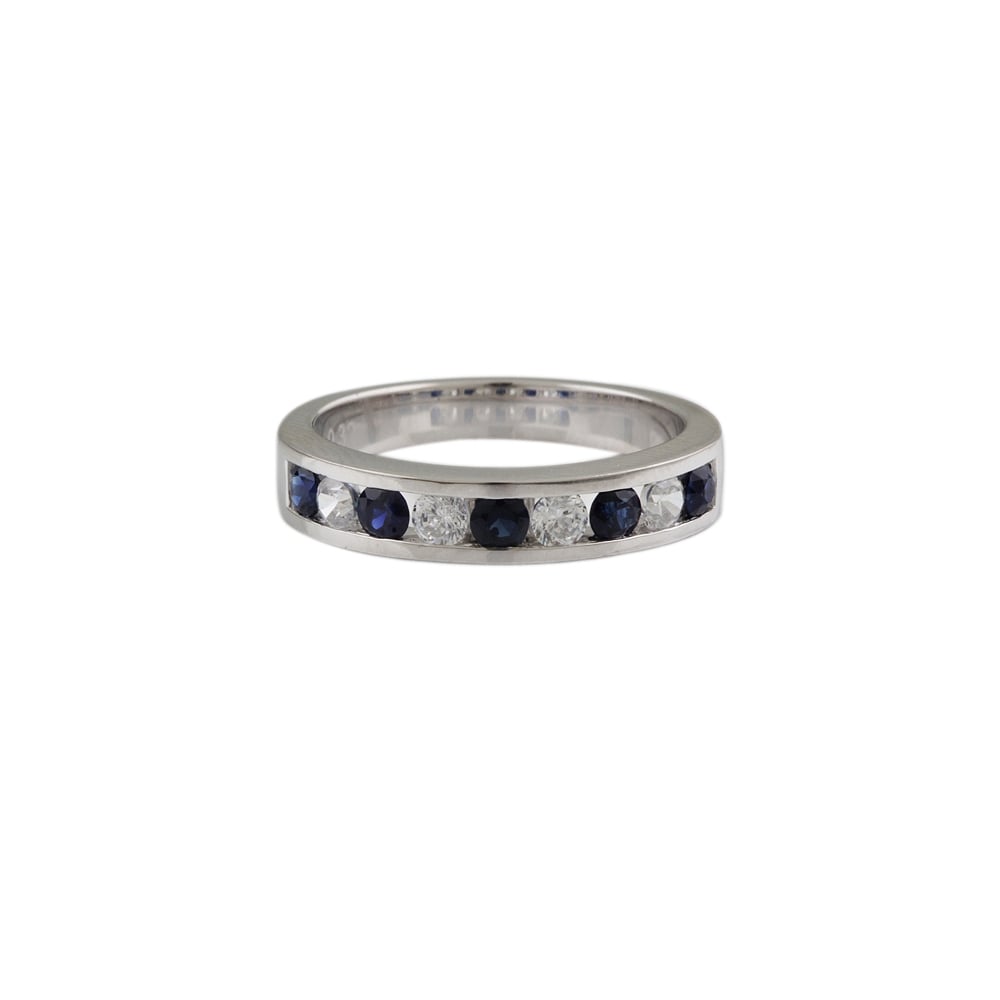 white gold sapphire and diamond half eternity ring